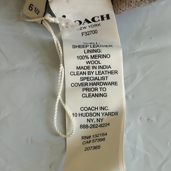 COACH Sz 6.5 Warm Gloves Saddle 100%  Buttery Soft Leather Wool Lined  Glo$148 - Picture 7 of 7